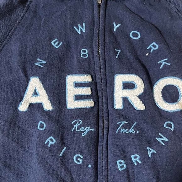 Y2K Navy blue Aeropostale zip-up‎ hoodie with white logo size s - Picture 4 of 7